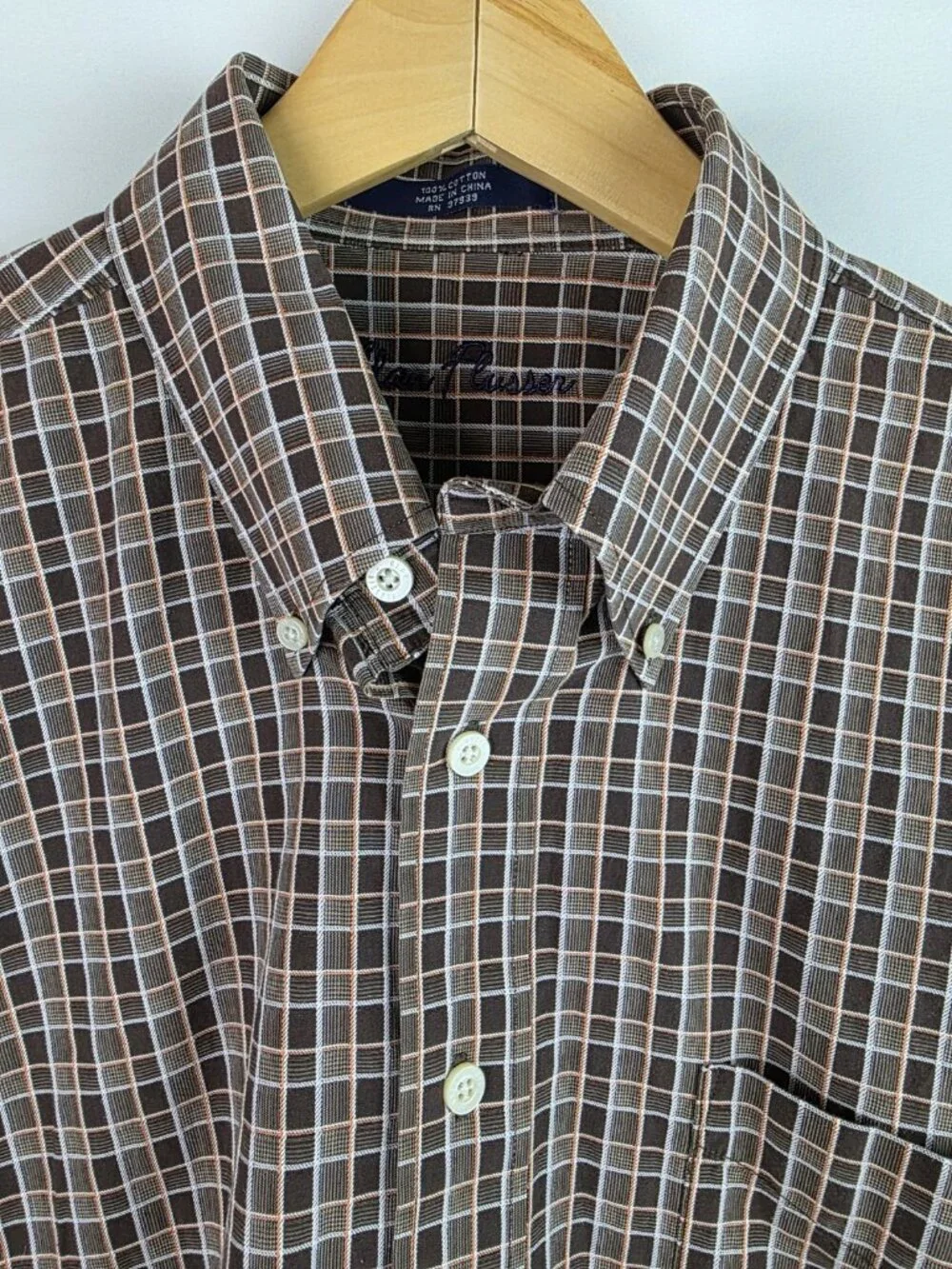 Alan Flusser Men's Shirt Size XL Brown Plaid Long Sleeve Button Down Top